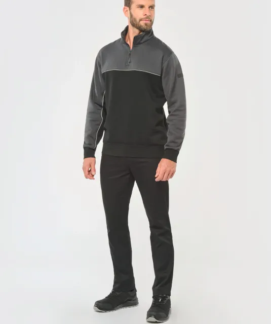 WK404 - Ecologische uniseks sweater met ritskraag Black / Forest Green