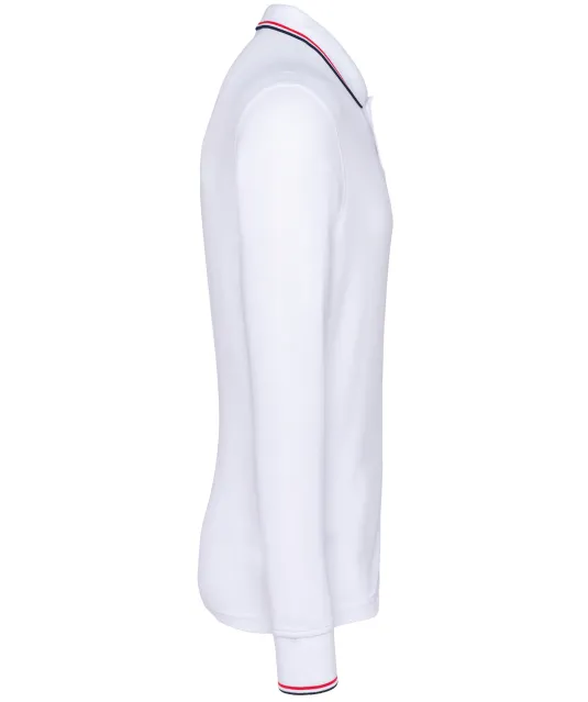 K280 - Heren polo van piquétricot met lange mouwen White / Navy / Red