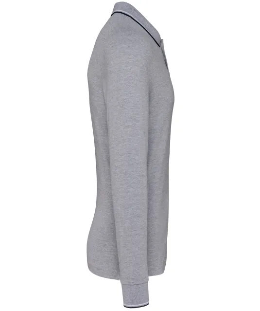 K280 - Heren polo van piquétricot met lange mouwen Oxford Grey / Navy / White