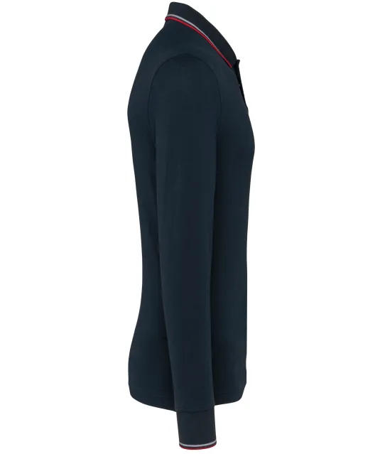 K280 - Heren polo van piquétricot met lange mouwen Navy / Red / White