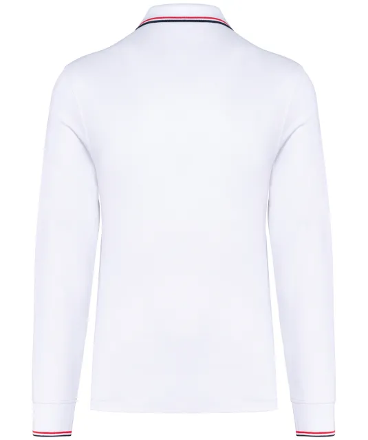 K280 - Heren polo van piquétricot met lange mouwen White / Navy / Red