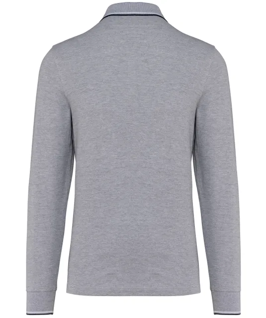K280 - Heren polo van piquétricot met lange mouwen Oxford Grey / Navy / White