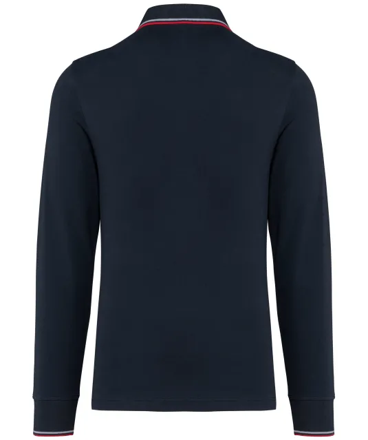 K280 - Heren polo van piquétricot met lange mouwen Navy / Red / White