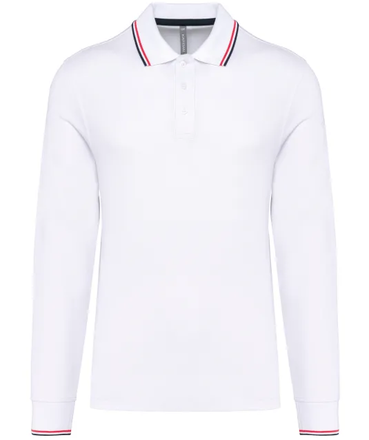 K280 - Heren polo van piquétricot met lange mouwen White / Navy / Red