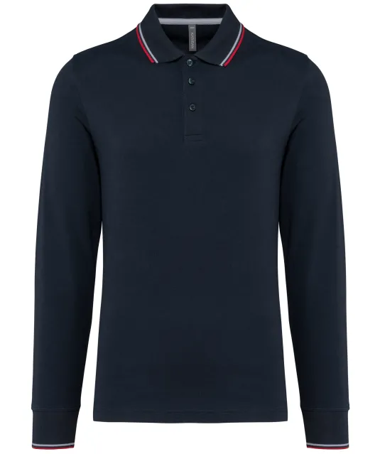 K280 - Heren polo van piquétricot met lange mouwen Navy / Red / White
