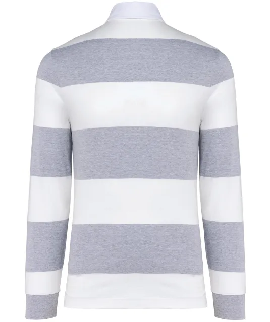 K285 - Gestreepte uniseks polo lange mouwen Oxford Grey / White Stripes