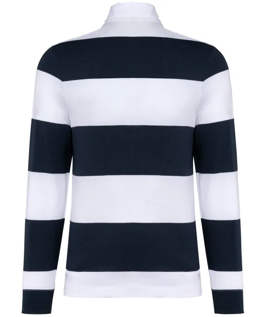 K285 - Gestreepte uniseks polo lange mouwen Navy / White Stripes