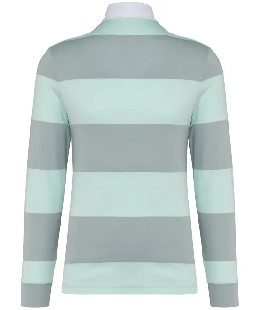 K285 - Gestreepte uniseks polo lange mouwen Light Grey / Ice Mint Stripes