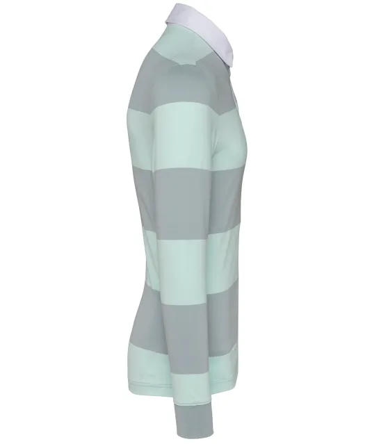 K285 - Gestreepte uniseks polo lange mouwen Light Grey / Ice Mint Stripes