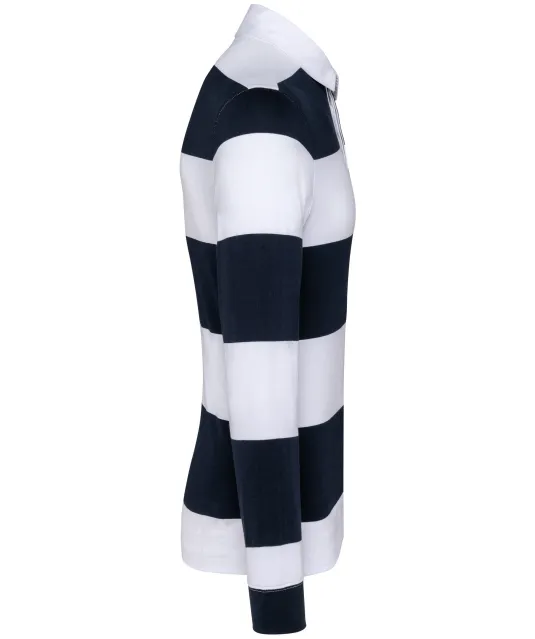 K285 - Gestreepte uniseks polo lange mouwen Navy / White Stripes