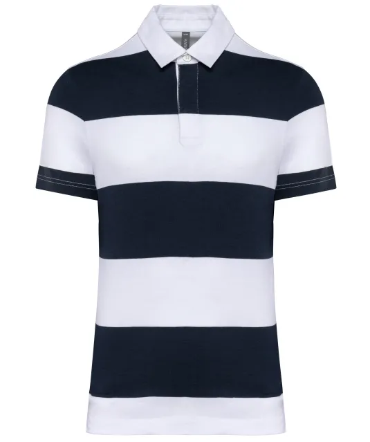 K286 - Gestreepte uniseks polo korte mouwen Navy / White Stripes