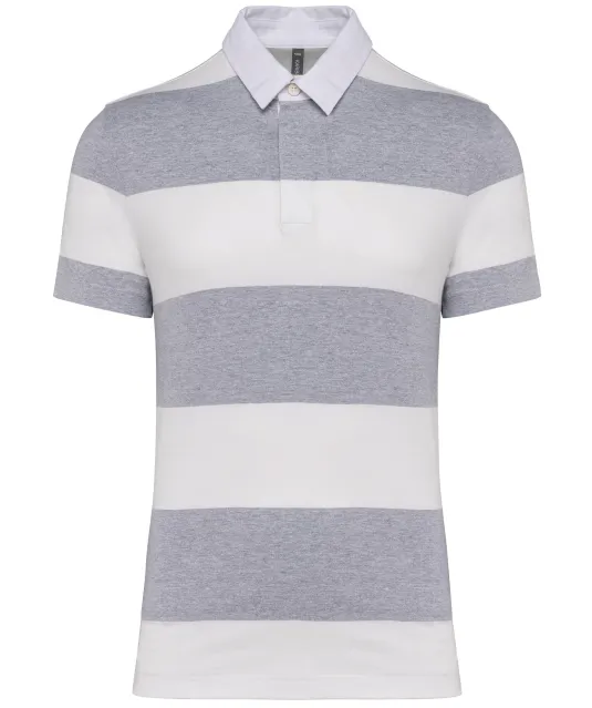 K286 - Gestreepte uniseks polo korte mouwen Oxford Grey / White Stripes