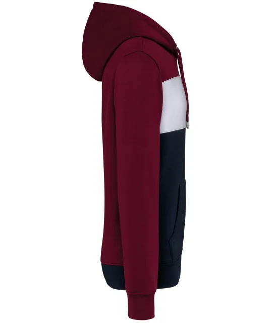 K4016 - Driekleurige unisex sweater met capuchon Wine / White / Navy