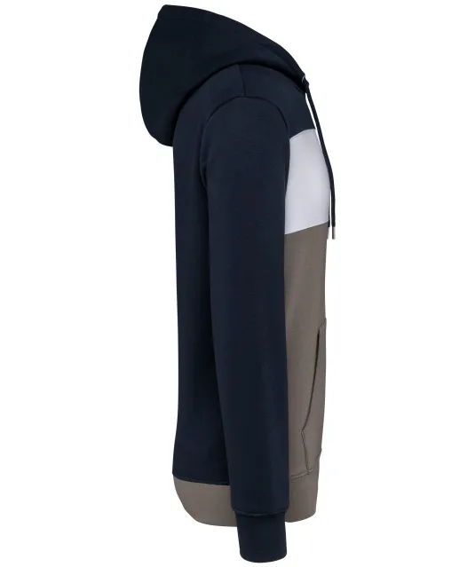 K4016 - Driekleurige unisex sweater met capuchon Navy / White / Basalt Grey