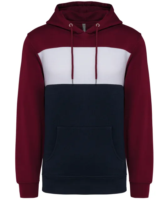 K4016 - Driekleurige unisex sweater met capuchon Wine / White / Navy