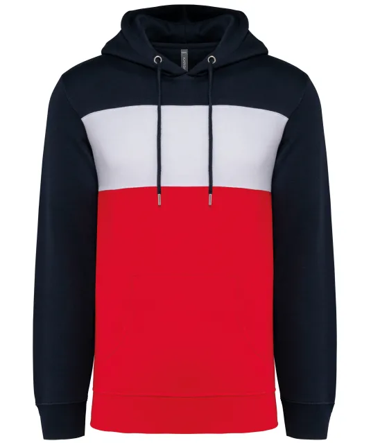 K4016 - Driekleurige unisex sweater met capuchon Navy / White / Red