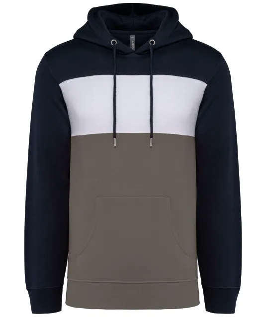 K4016 - Driekleurige unisex sweater met capuchon Navy / White / Basalt Grey