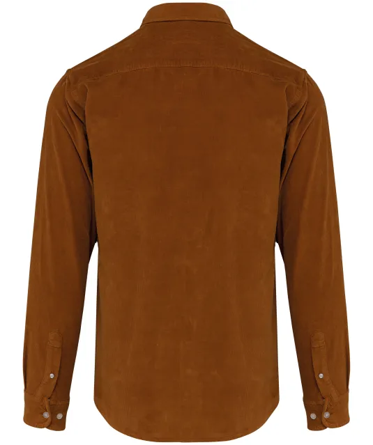 K599 - Heren overhemd met lange mouwen in ribfluweel Washed Brandy