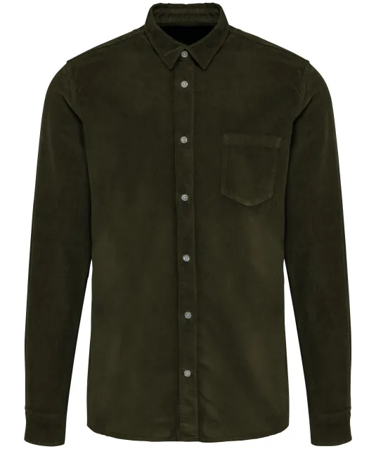 K599 - Heren overhemd met lange mouwen in ribfluweel Washed Dusky Khaki