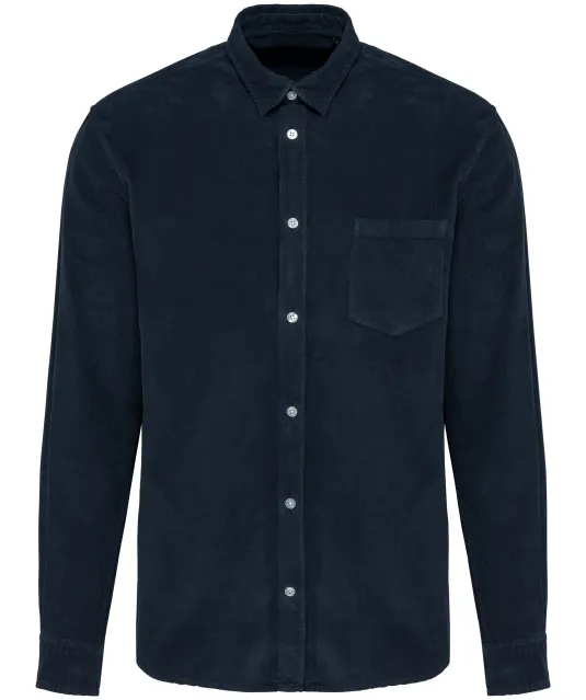 K599 - Heren overhemd met lange mouwen in ribfluweel Washed dark navy