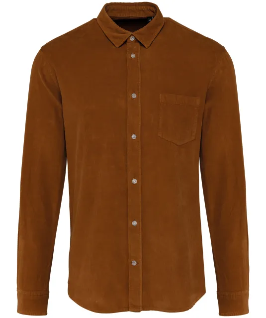 K599 - Heren overhemd met lange mouwen in ribfluweel Washed Brandy