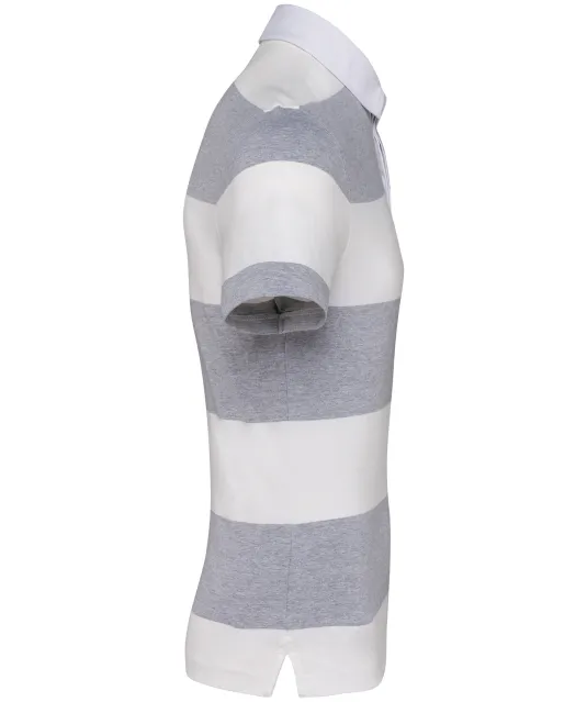 K286 - Gestreepte uniseks polo korte mouwen Oxford Grey / White Stripes