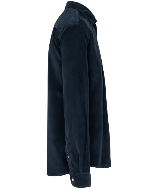 K599 - Heren overhemd met lange mouwen in ribfluweel Washed dark navy