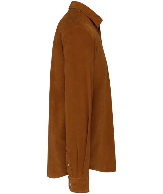 K599 - Heren overhemd met lange mouwen in ribfluweel Washed Brandy