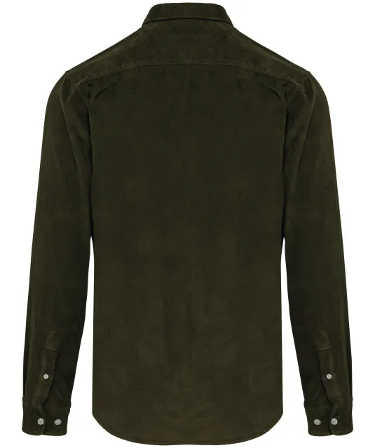 K599 - Heren overhemd met lange mouwen in ribfluweel Washed Dusky Khaki