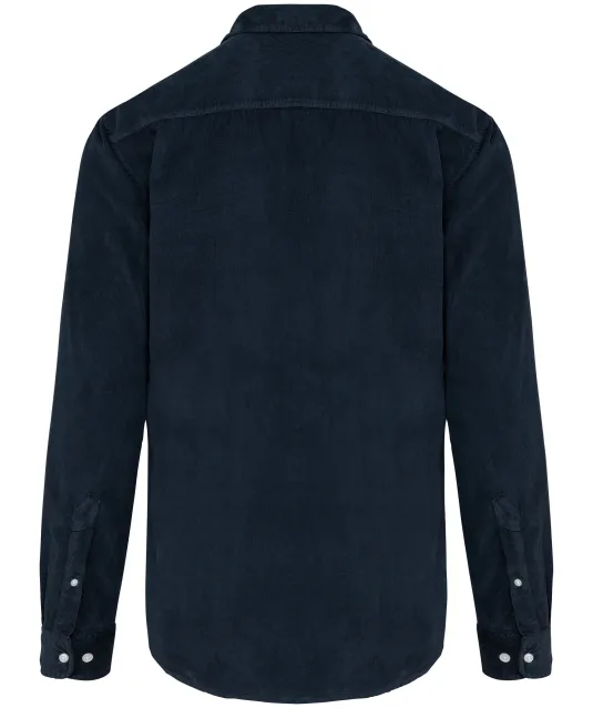 K599 - Heren overhemd met lange mouwen in ribfluweel Washed dark navy