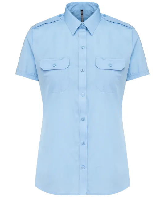 K504 - Damespilootoverhemd korte mouwen Sky Blue