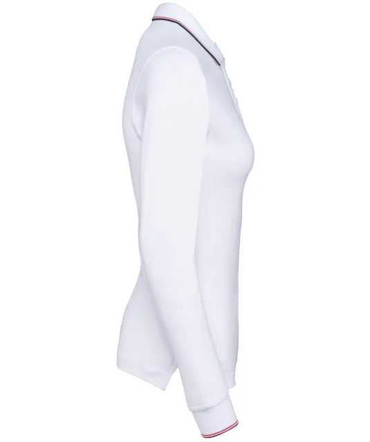 K281 - Dames polo van piquétricot met lange mouwen White / Navy / Red