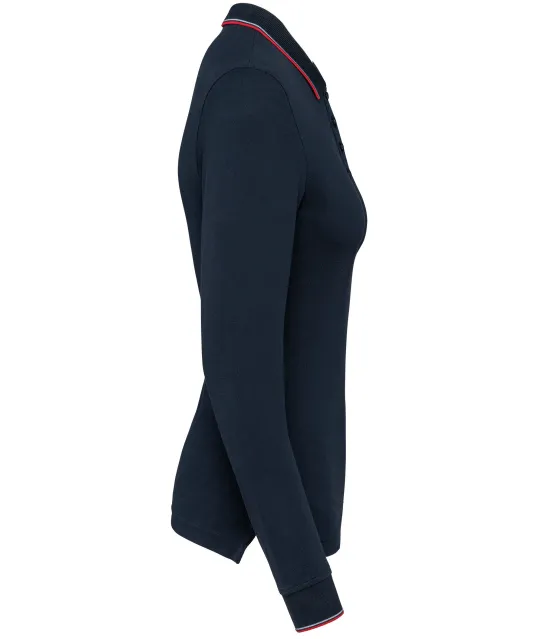 K281 - Dames polo van piquétricot met lange mouwen Navy / Red / White