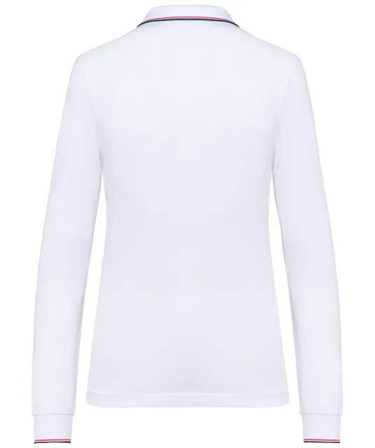 K281 - Dames polo van piquétricot met lange mouwen White / Navy / Red