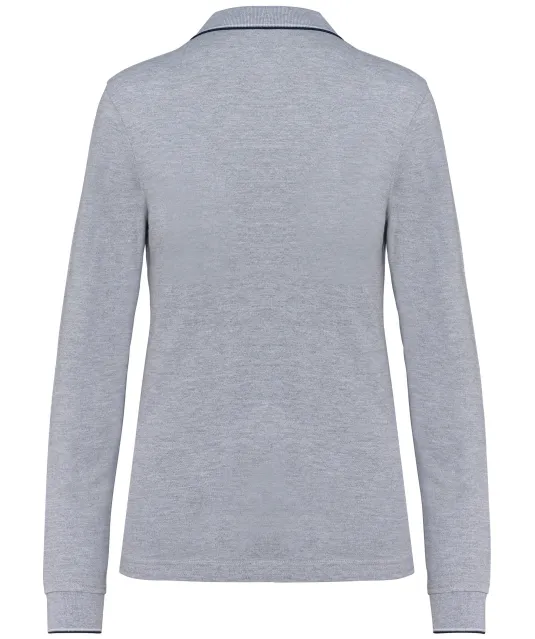 K281 - Dames polo van piquétricot met lange mouwen Oxford Grey / Navy / White