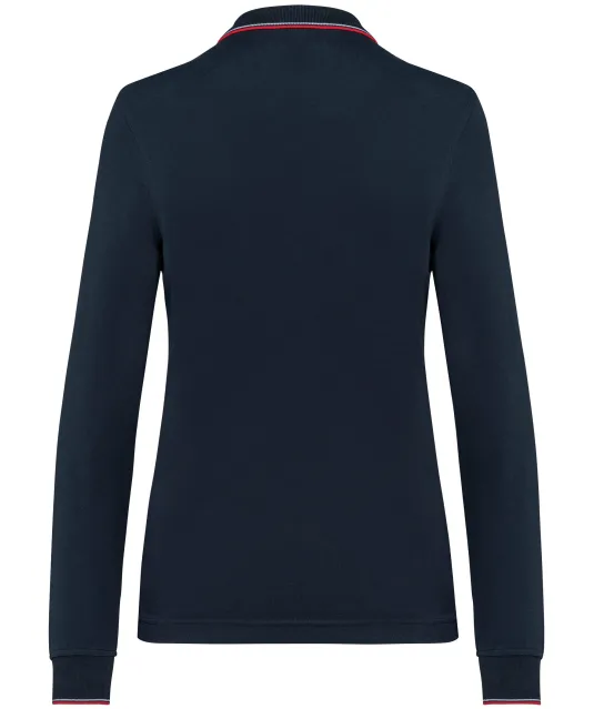 K281 - Dames polo van piquétricot met lange mouwen Navy / Red / White