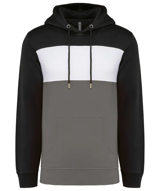 K4016 - Driekleurige unisex sweater met capuchon Black / White / Basalt Grey