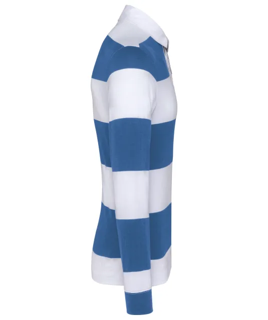 K285 - Gestreepte uniseks polo lange mouwen Light Royal Blue / White Stripes