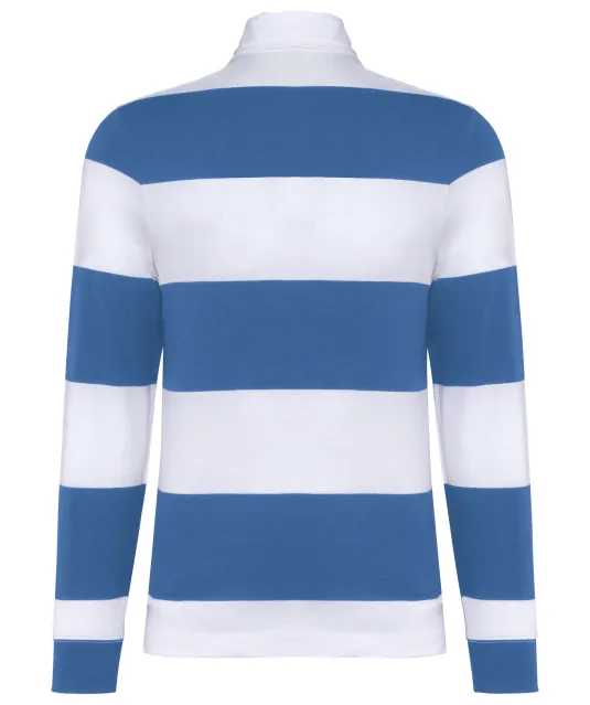 K285 - Gestreepte uniseks polo lange mouwen Light Royal Blue / White Stripes