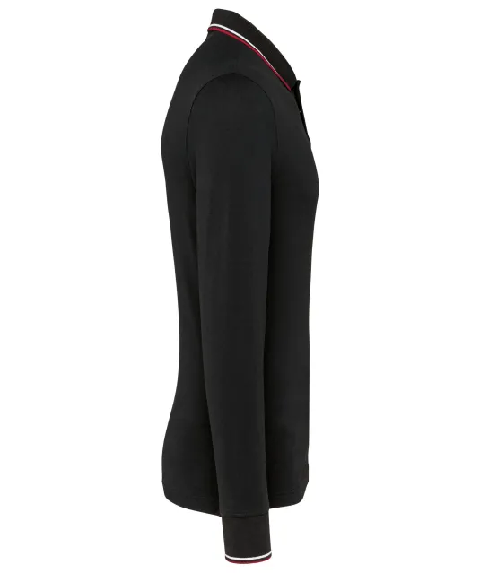 K280 - Heren polo van piquétricot met lange mouwen Black / Red / White