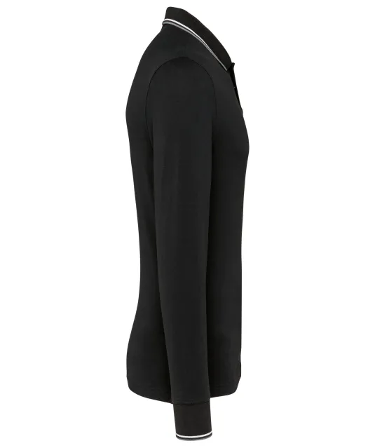K280 - Heren polo van piquétricot met lange mouwen Black / Light Grey / White