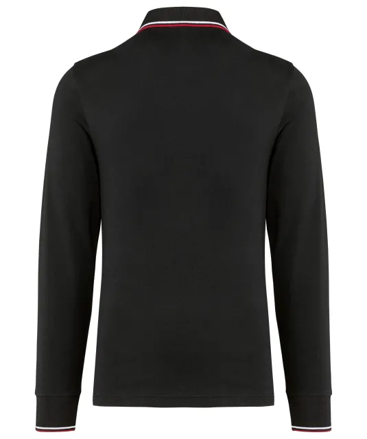 K280 - Heren polo van piquétricot met lange mouwen Black / Red / White