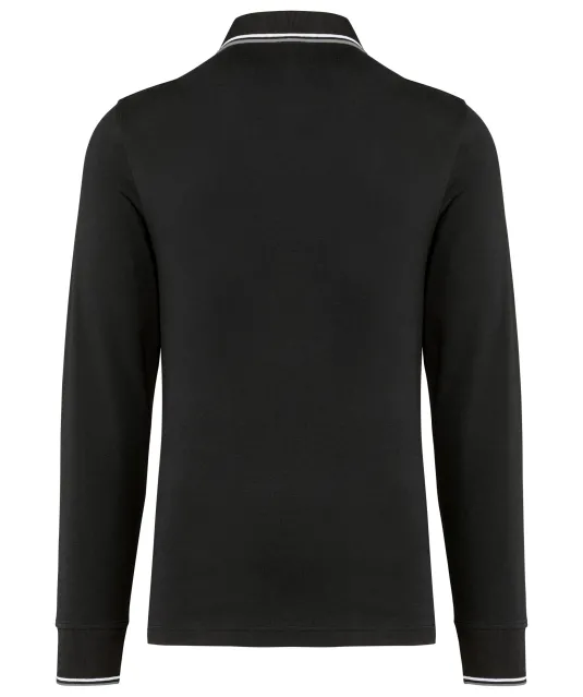 K280 - Heren polo van piquétricot met lange mouwen Black / Light Grey / White