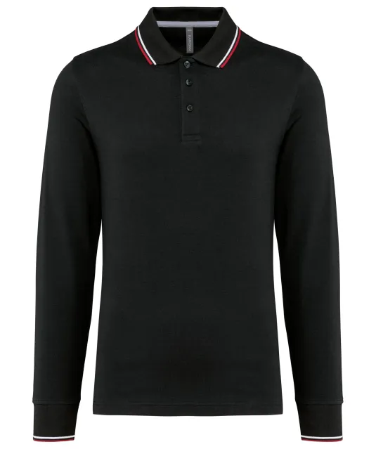 K280 - Heren polo van piquétricot met lange mouwen Black / Red / White