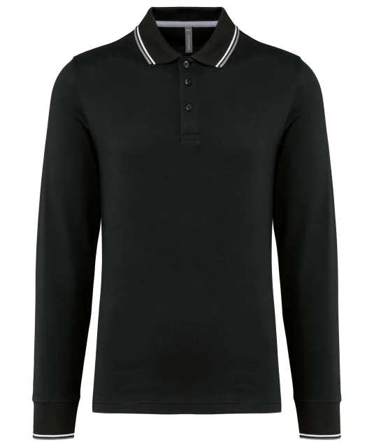 K280 - Heren polo van piquétricot met lange mouwen Black / Light Grey / White