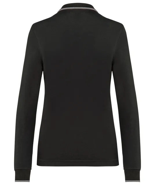 K281 - Dames polo van piquétricot met lange mouwen Black / Light Grey / White