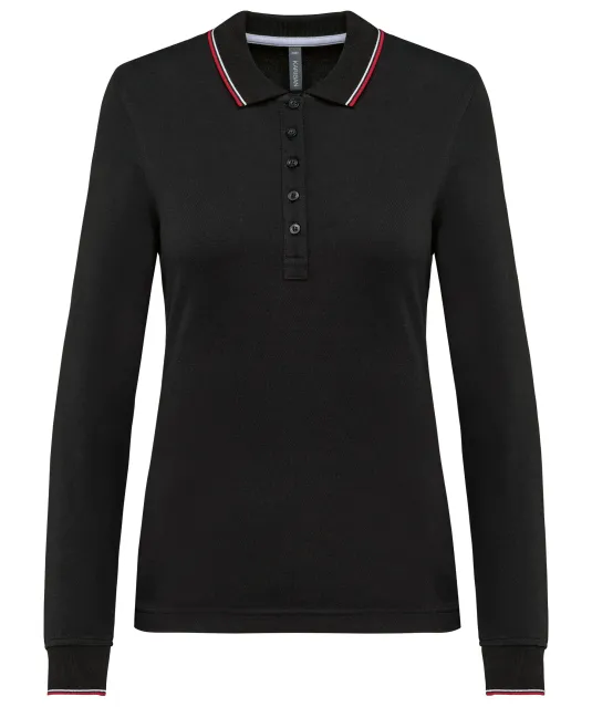 K281 - Dames polo van piquétricot met lange mouwen Black / Red / White