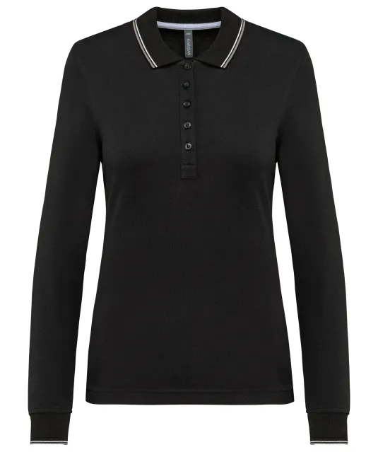 K281 - Dames polo van piquétricot met lange mouwen Black / Light Grey / White