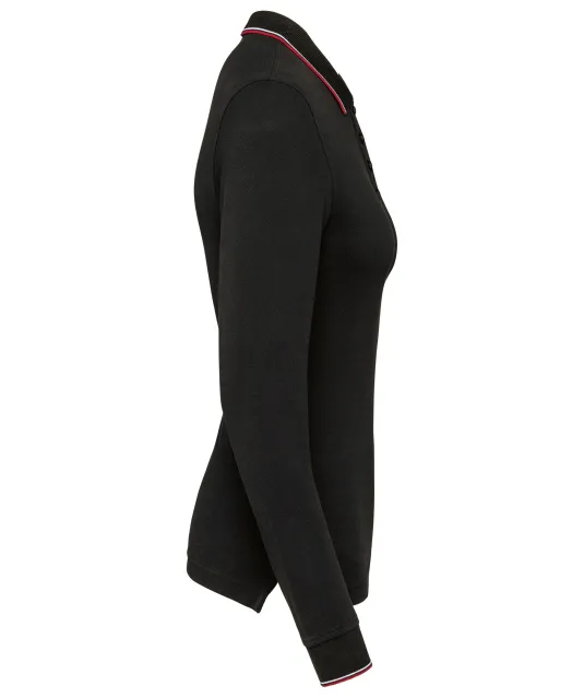 K281 - Dames polo van piquétricot met lange mouwen Black / Red / White
