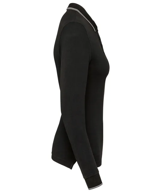 K281 - Dames polo van piquétricot met lange mouwen Black / Light Grey / White